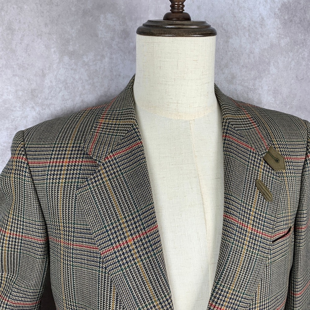 Daks London Blazer Jacket Men 40R Houndstooth Windowpane Gold Button Sport Coat - Picture 3 of 16